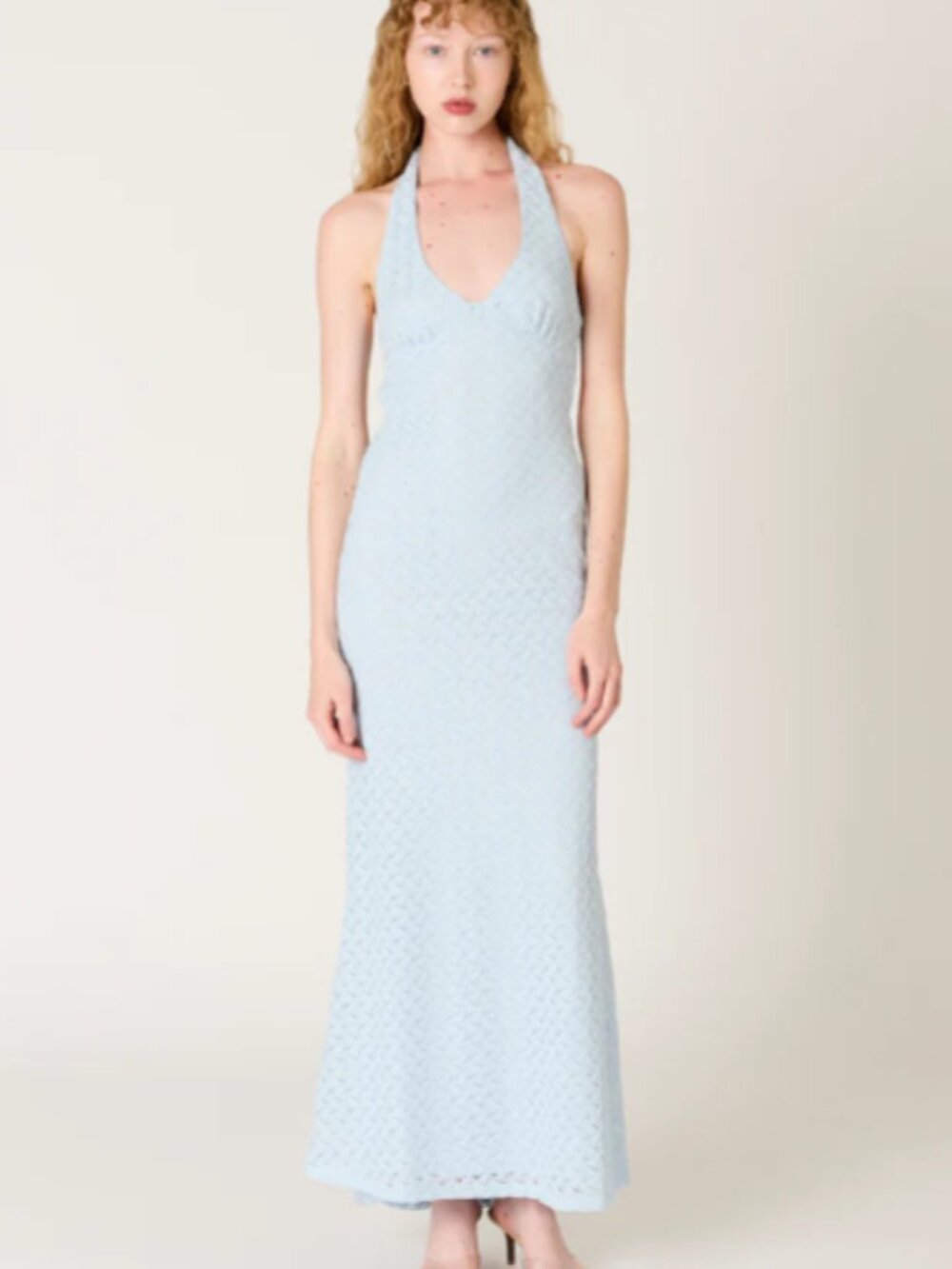 NIA Pluma Halter Crochet Maxi Dress - Sky Blue